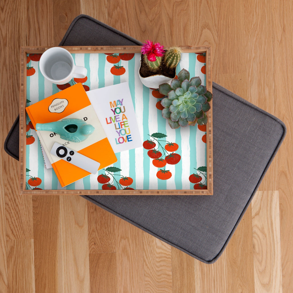 Design by Spark Zesty Tomatoes and Stripes Rectangular Tray