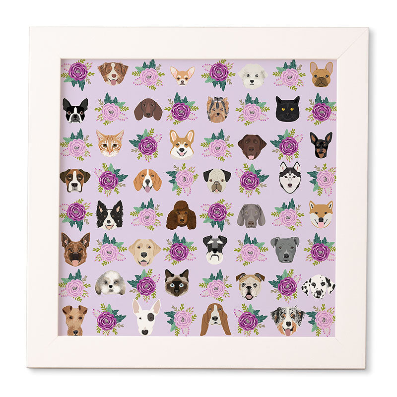 Petfriendly Dogs and cats pet friendly floral Framed Wall Art