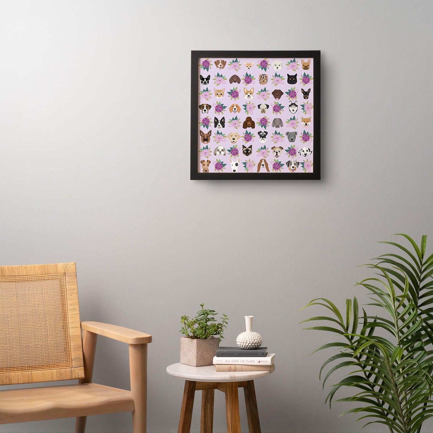 Petfriendly Dogs and cats pet friendly floral Framed Wall Art
