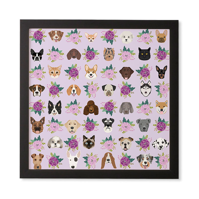 Petfriendly Dogs and cats pet friendly floral Framed Wall Art