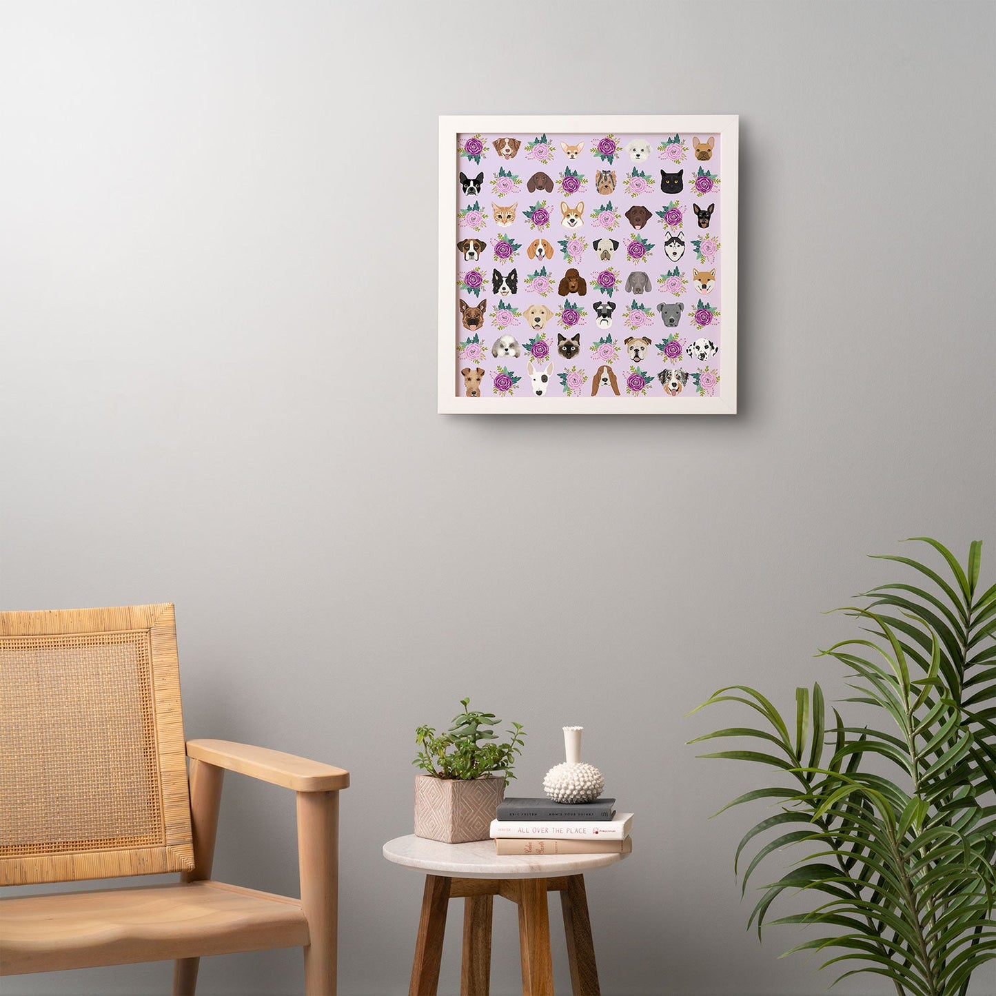Petfriendly Dogs and cats pet friendly floral Framed Wall Art