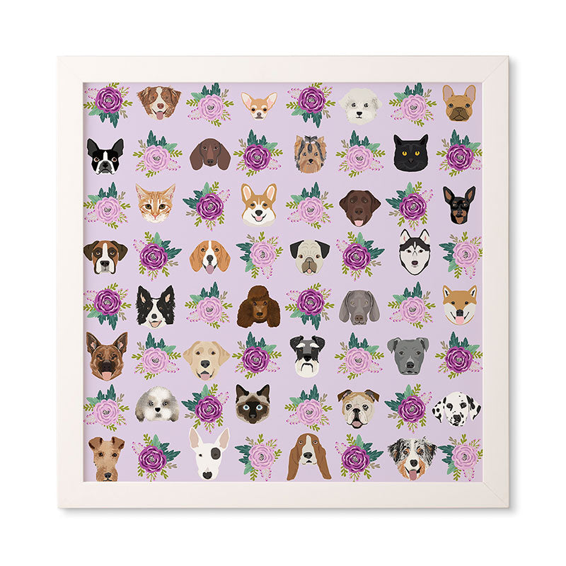 Petfriendly Dogs and cats pet friendly floral Framed Wall Art