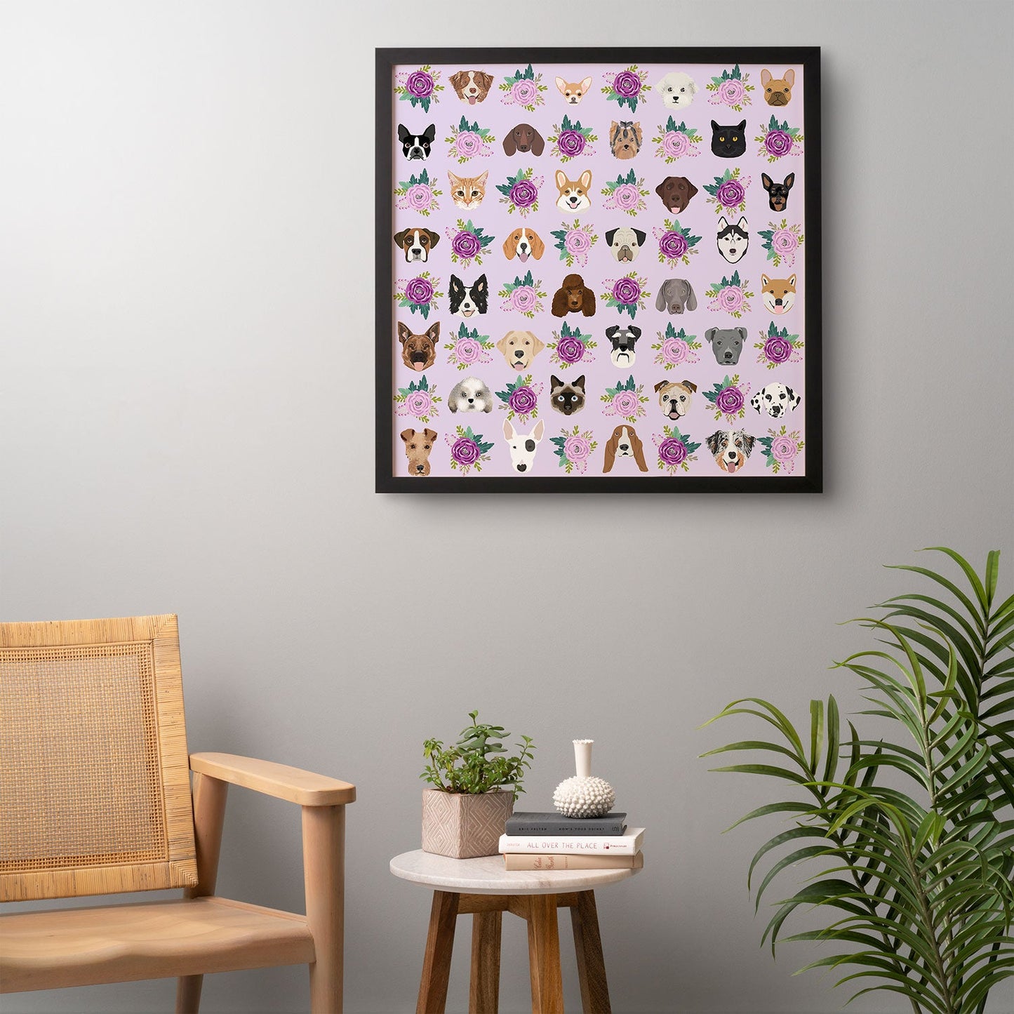Petfriendly Dogs and cats pet friendly floral Framed Wall Art