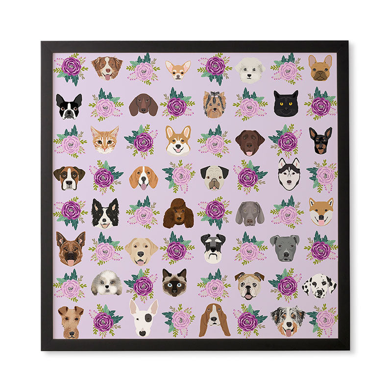 Petfriendly Dogs and cats pet friendly floral Framed Wall Art