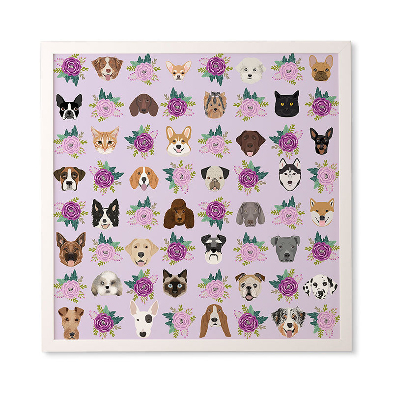 Petfriendly Dogs and cats pet friendly floral Framed Wall Art