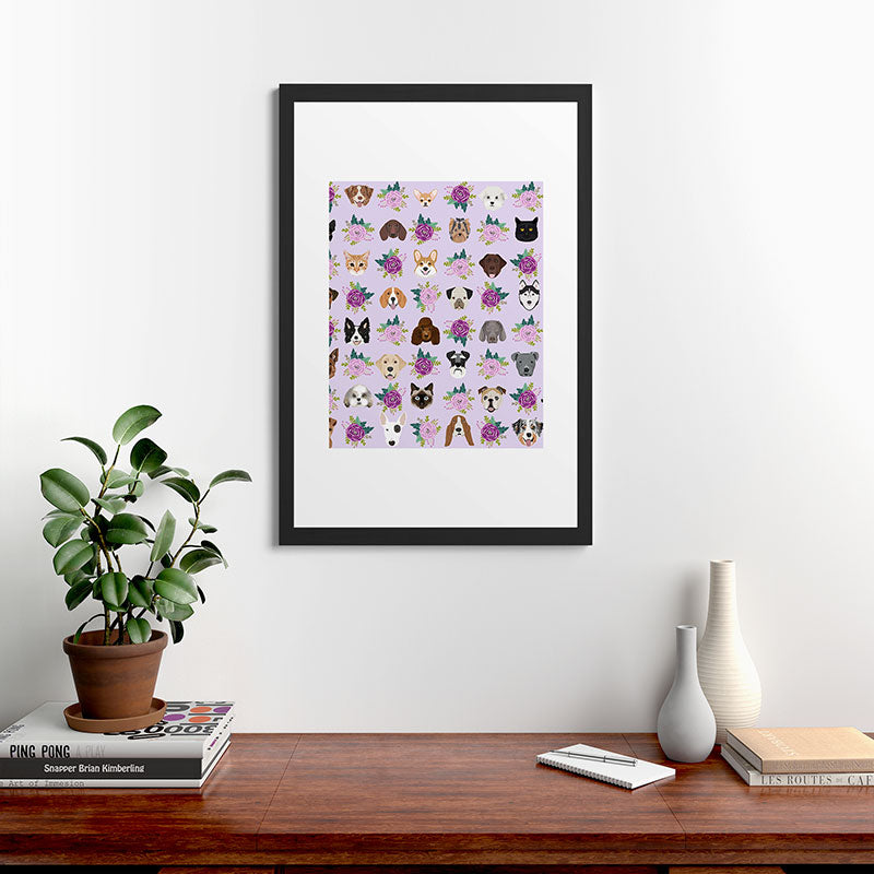 Petfriendly Dogs and cats pet friendly floral Framed Art Print