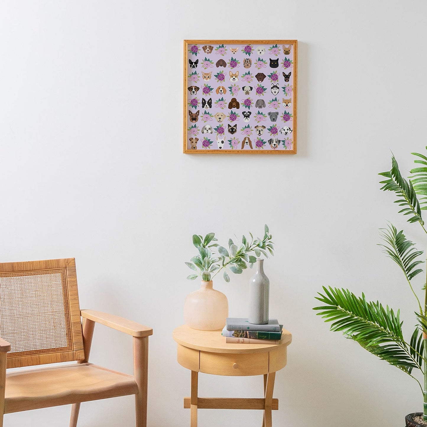 Petfriendly Dogs and cats pet friendly floral Framed Wall Art