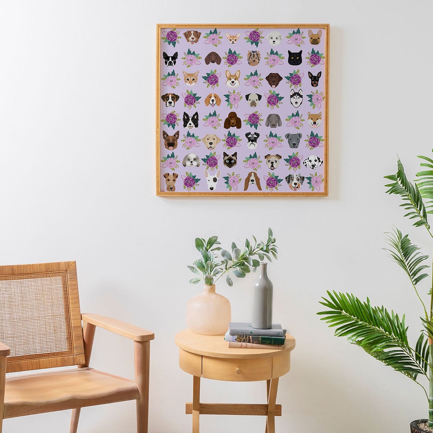 Petfriendly Dogs and cats pet friendly floral Framed Wall Art