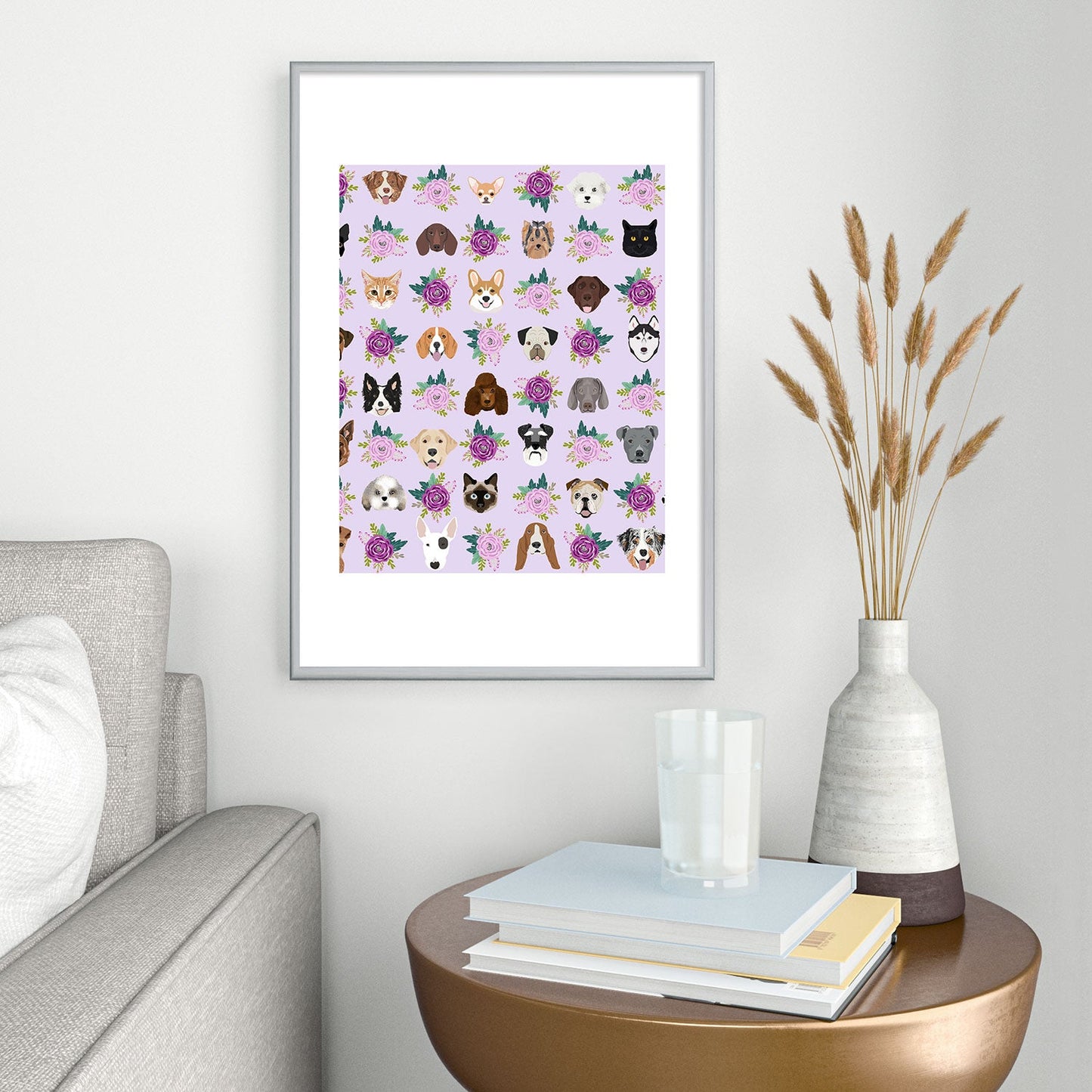Petfriendly Dogs and cats pet friendly floral Metal Framed Art Print