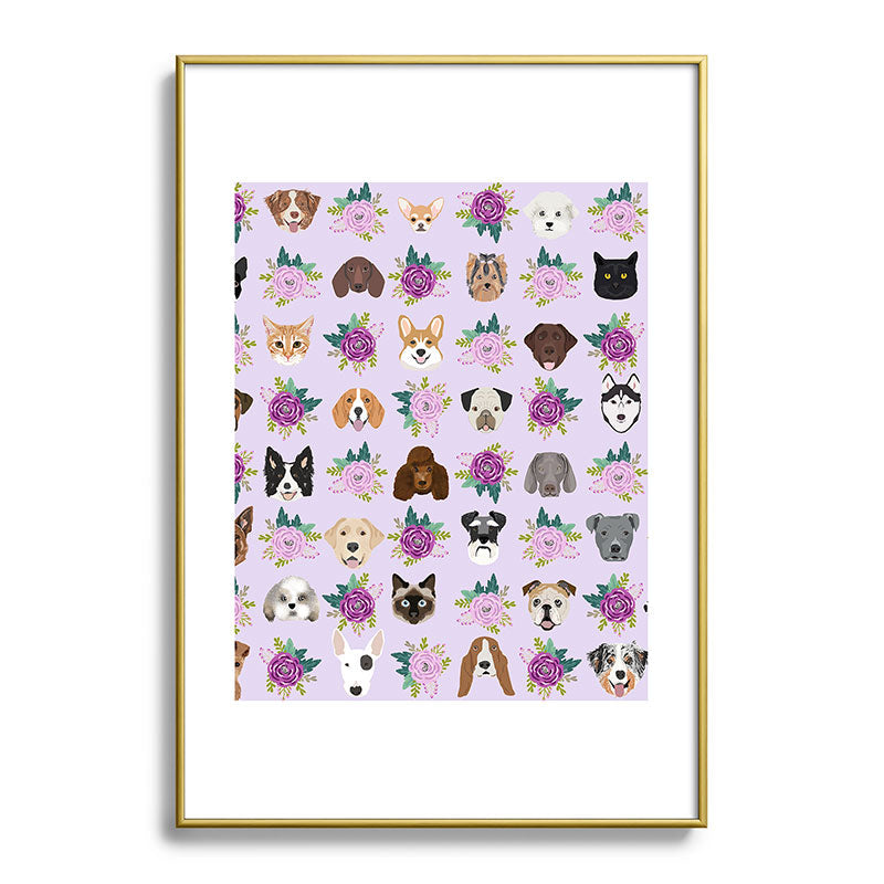 Petfriendly Dogs and cats pet friendly floral Metal Framed Art Print
