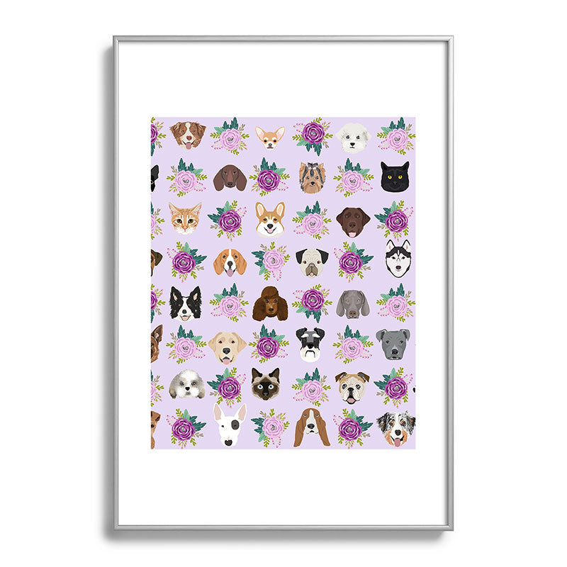 Petfriendly Dogs and cats pet friendly floral Metal Framed Art Print