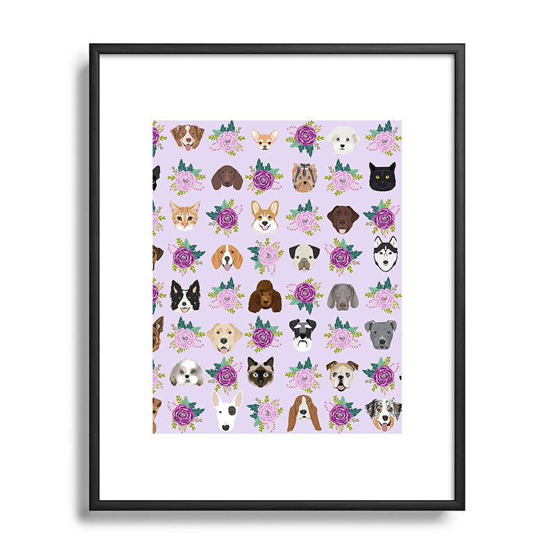 Petfriendly Dogs and cats pet friendly floral Metal Framed Art Print