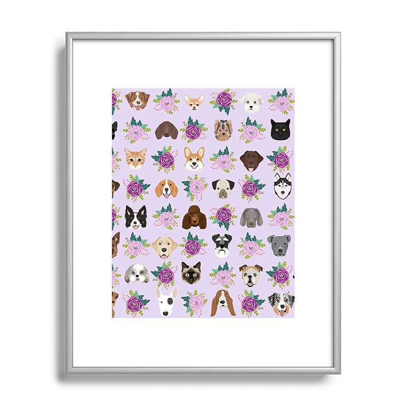 Petfriendly Dogs and cats pet friendly floral Metal Framed Art Print