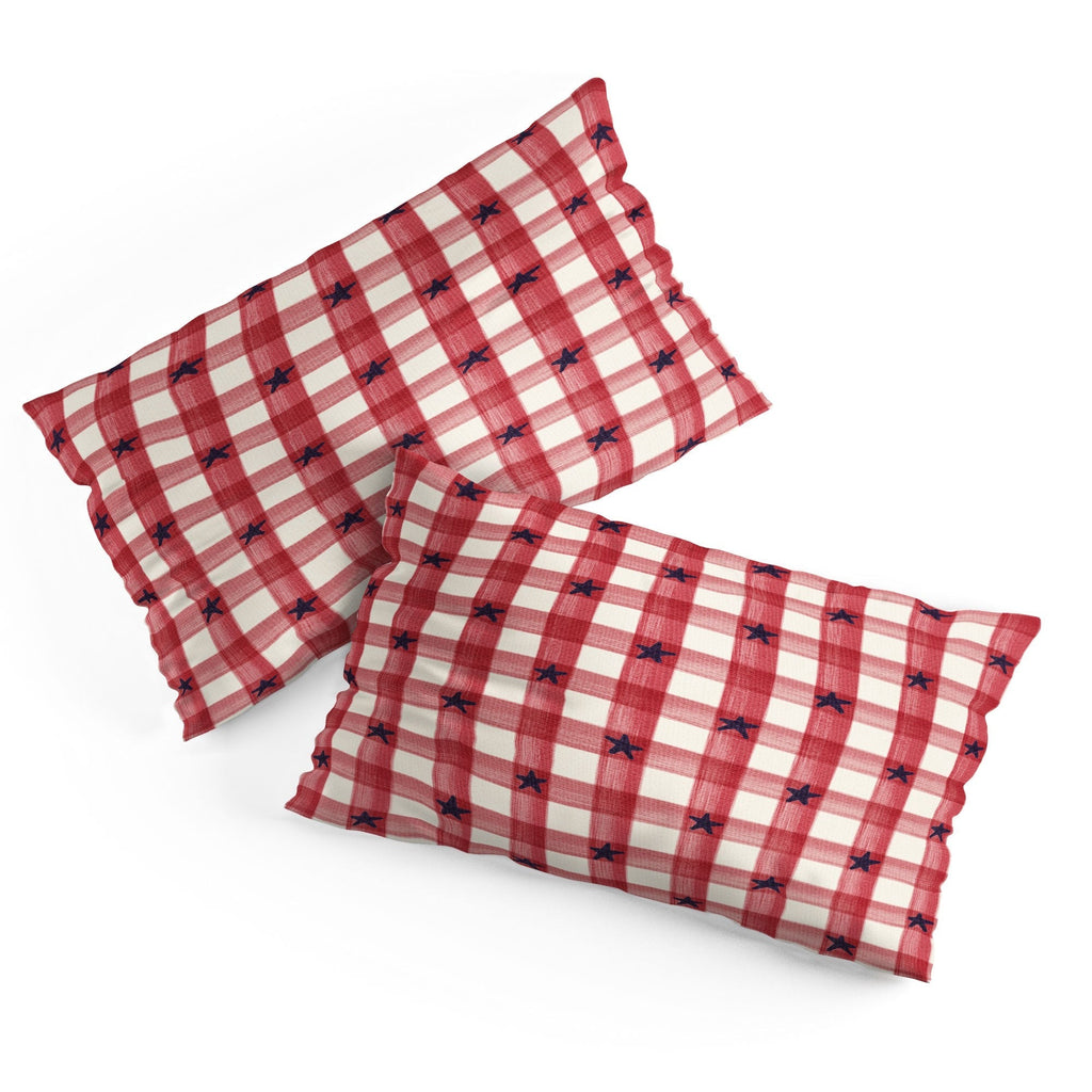 DENY Designs Red Gingham plus Stars Pillow Shams