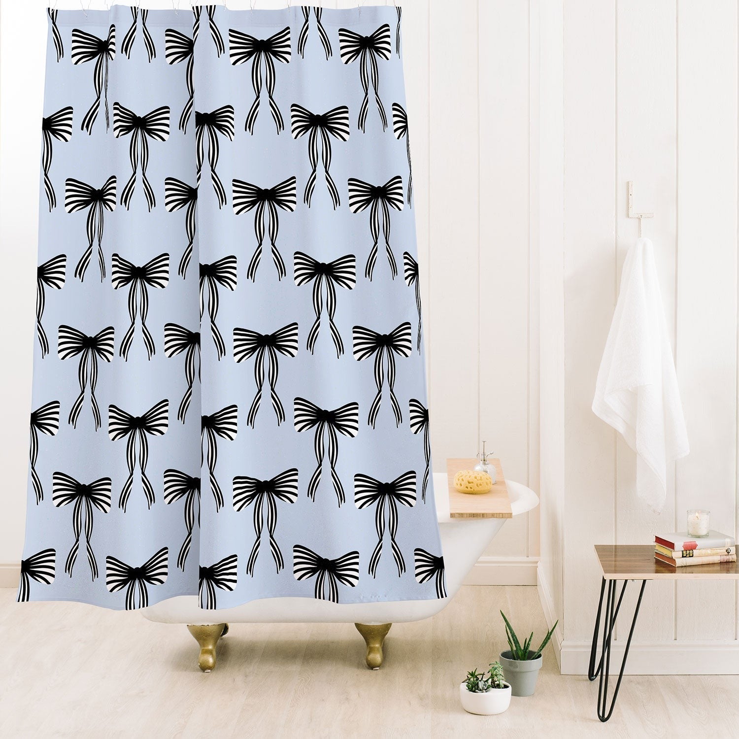 Design by Spark Black Striped Bows Shower Curtain
