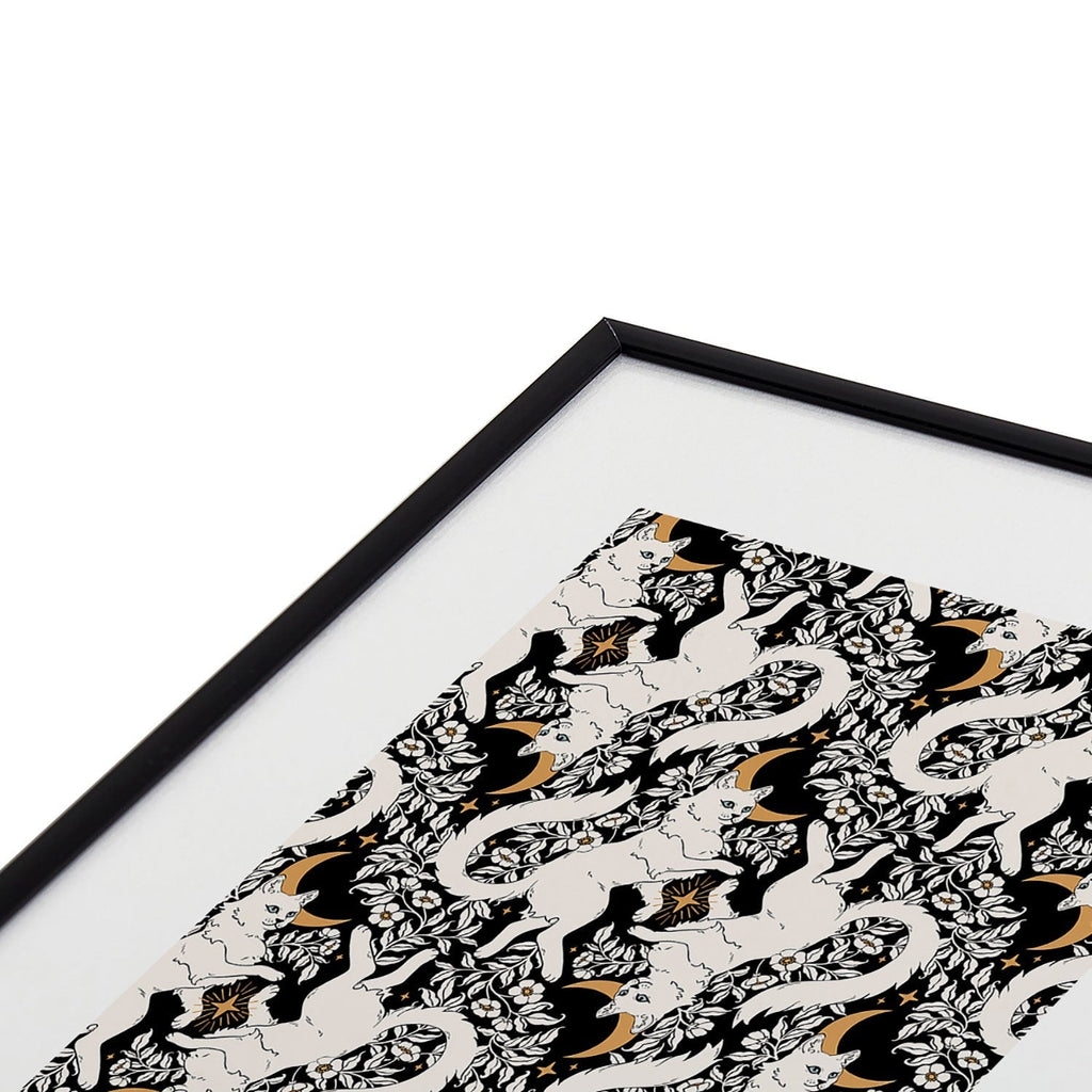 Avenie Celestial Cats Gold Metal Framed Art Print