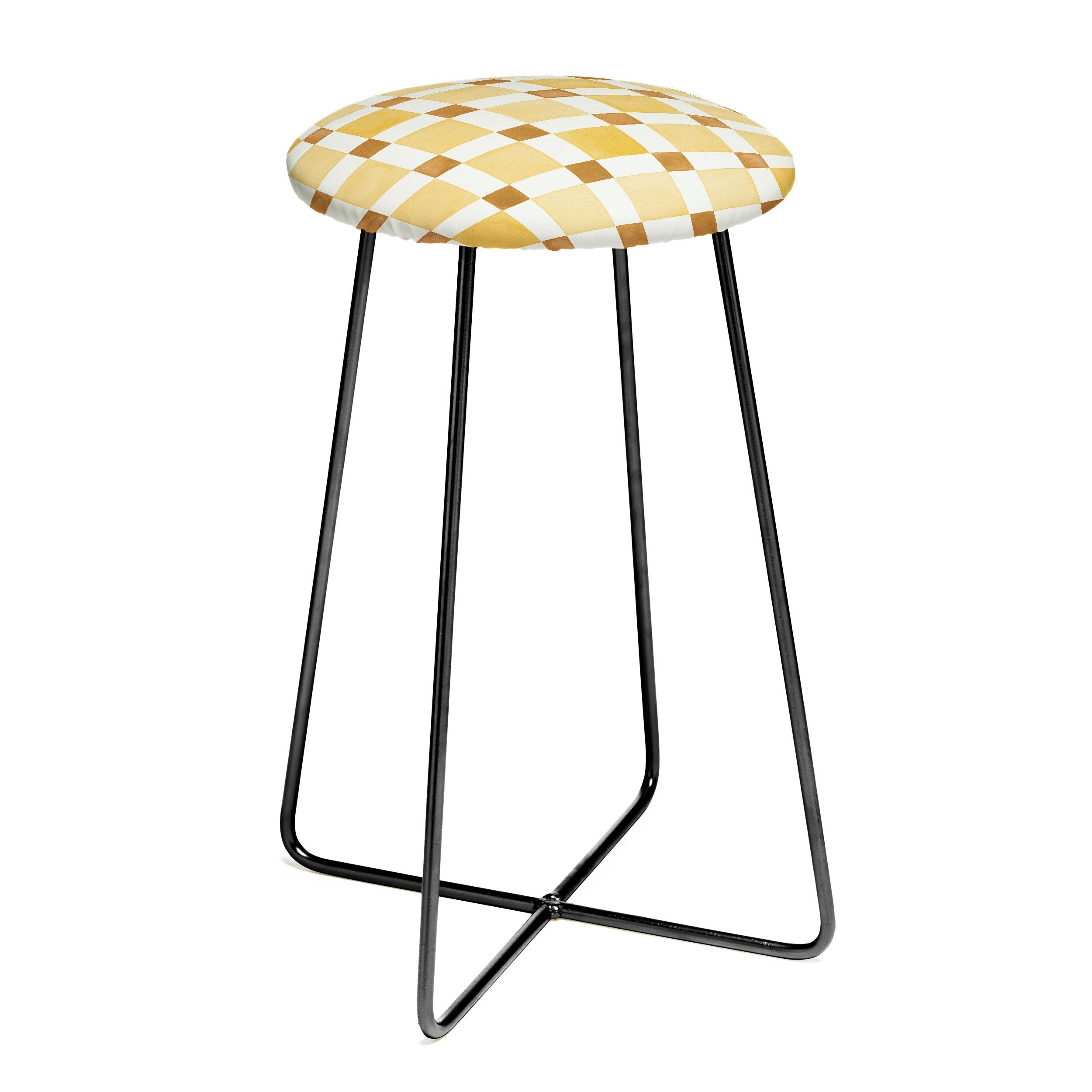 Ninola Design Everyday Artifact Checker Mosaic Tiles Geometry Yellow Counter Stool