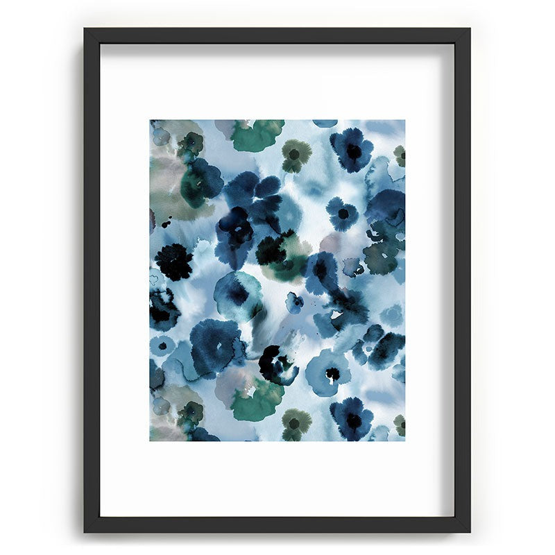 Ninola Design Botanic Retreat Ombre Abstract Watercolor Flowers Blue Navy Recessed Framing Rectangle