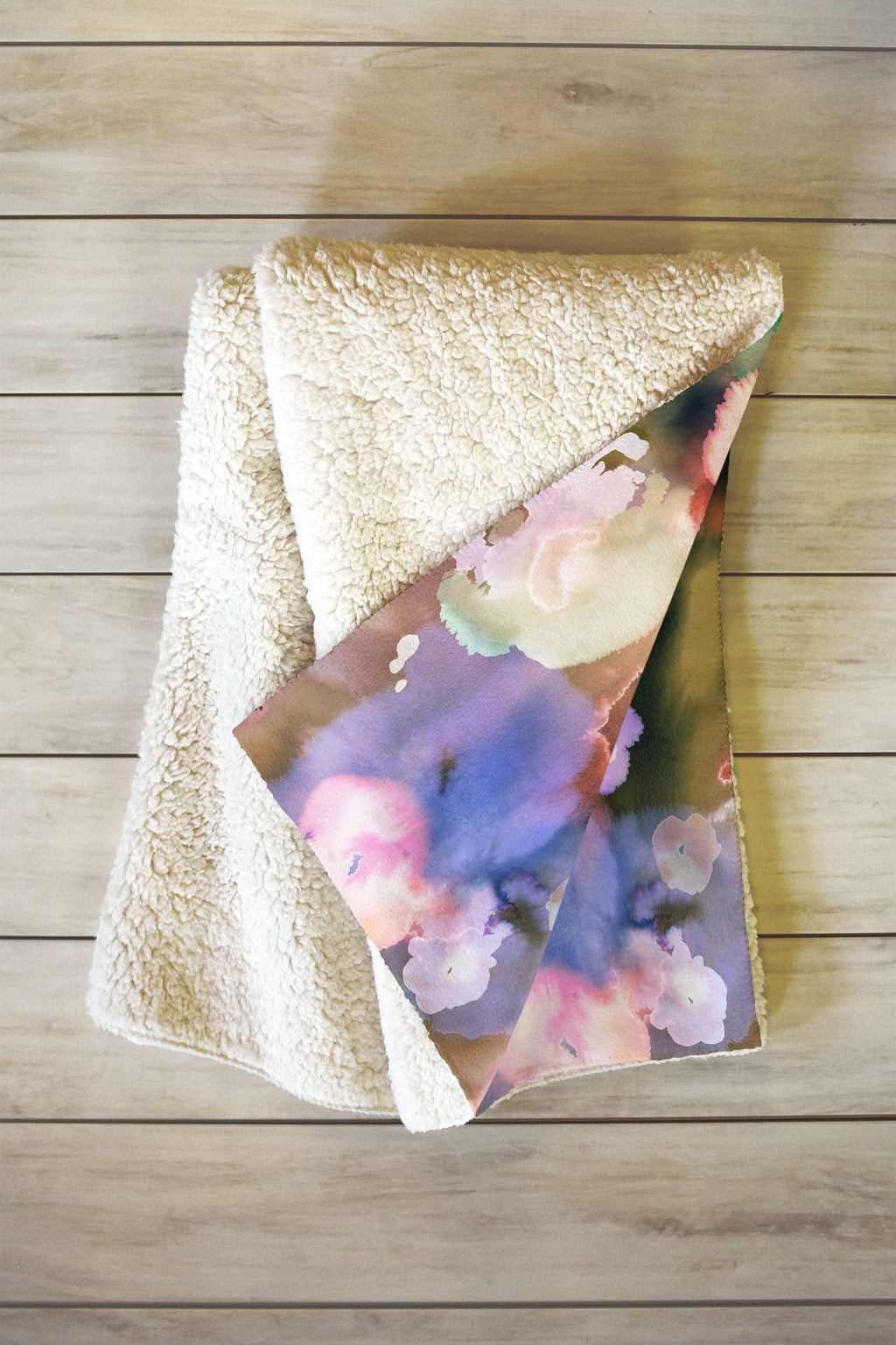 Ninola Design Botanic Retreat Ombre Abstract Watercolor Flowers Pink gold Fleece Throw Blanket