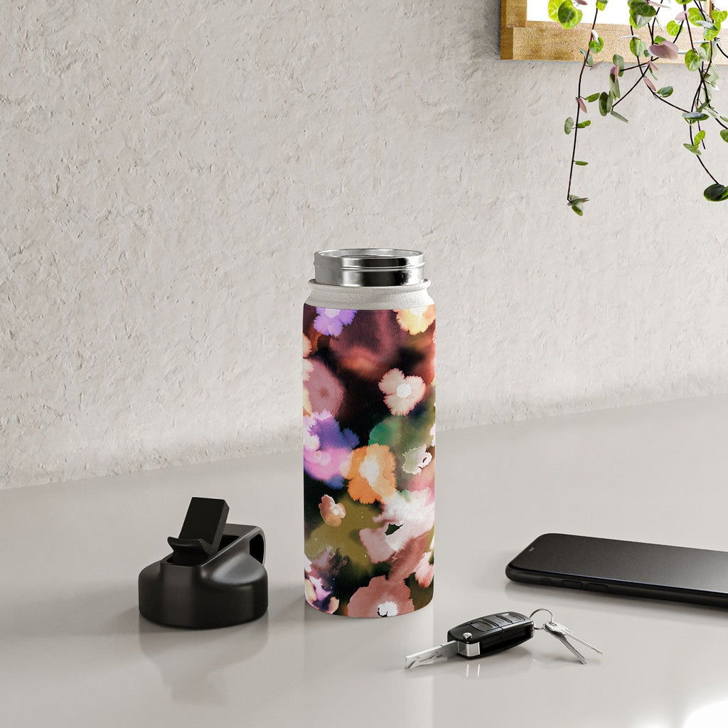 Ninola Design Botanic Retreat Ombre Abstract Watercolor Flowers Pink gold Water Bottle