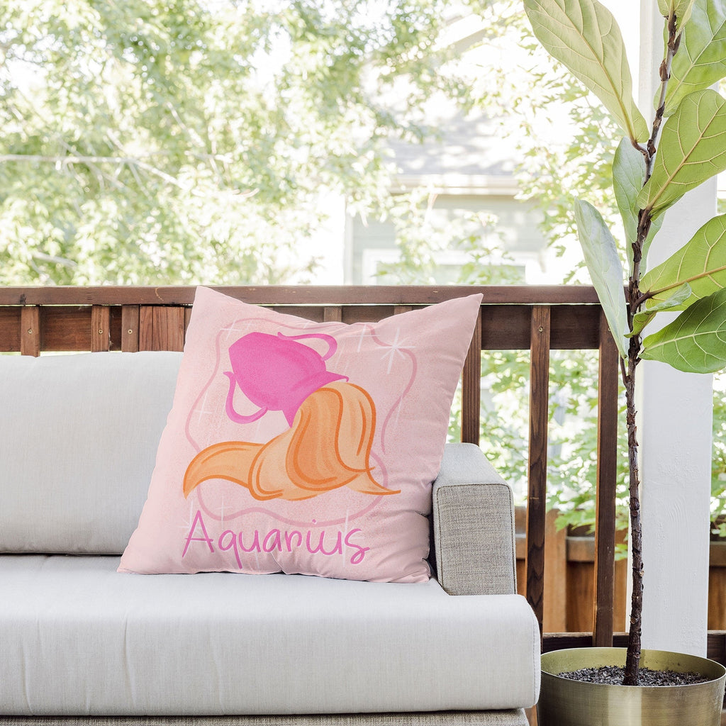 Little Om Zodiac Sign Aquarius Outdoor Throw Pillow