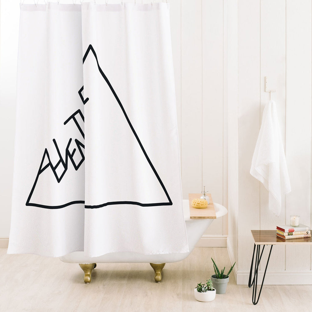 Phirst Black and white Adventure typo Shower Curtain