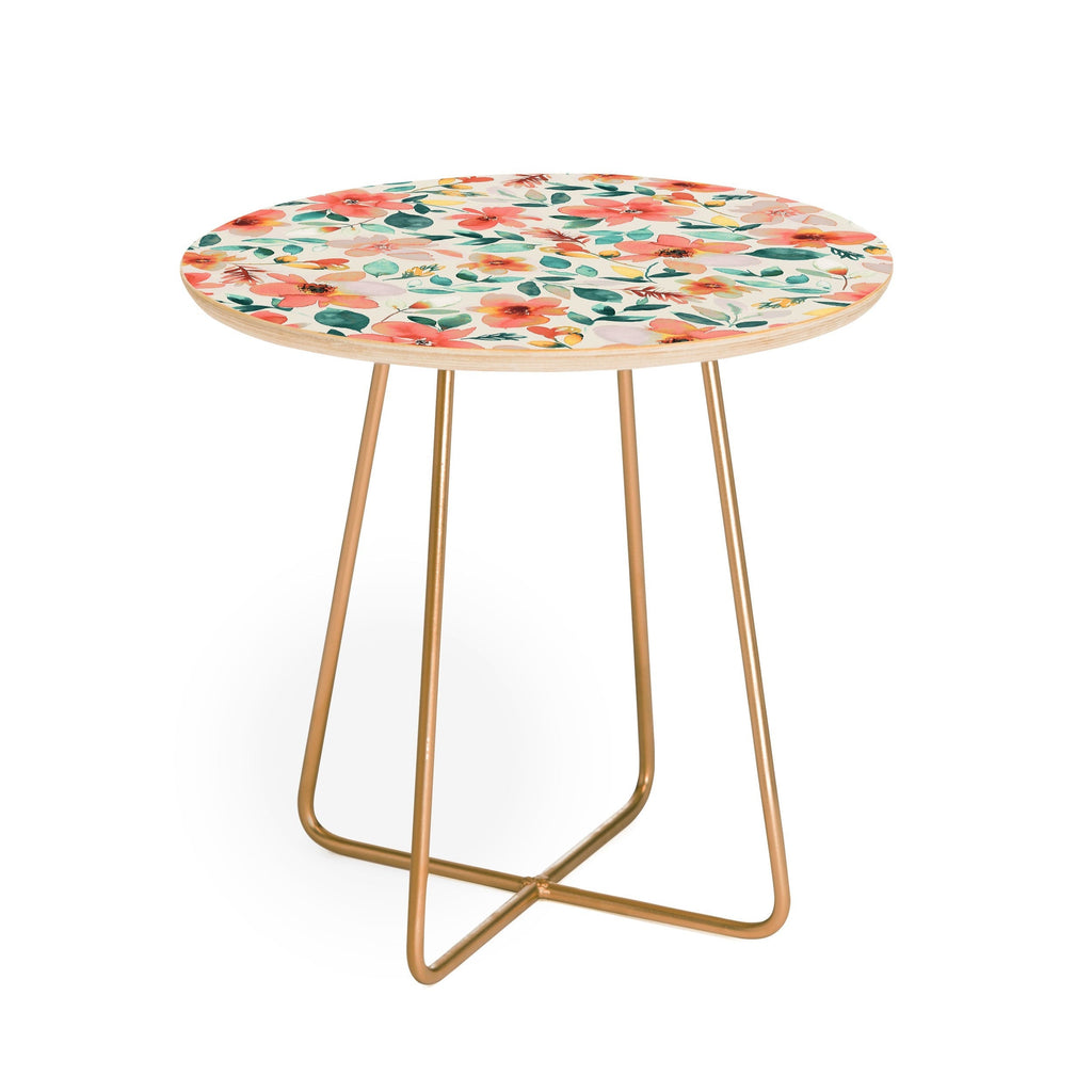 Ninola Design Botanic Retreat Tropical Whimsical Flowers Coral Green Round Side Table