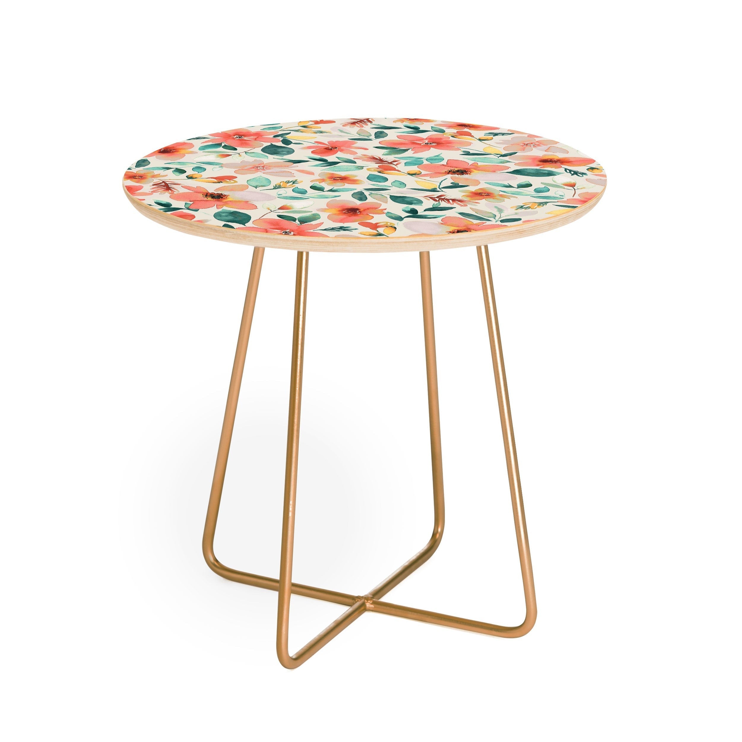 Ninola Design Botanic Retreat Tropical Whimsical Flowers Coral Green Round Side Table