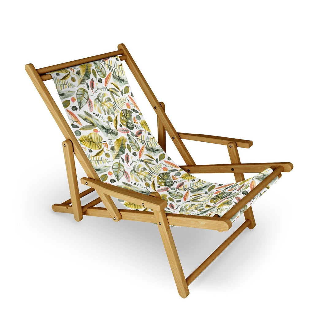 Ninola Design Botanic Retreat Tropical Jungle Leaves Botanical Green Orange Sling Chair