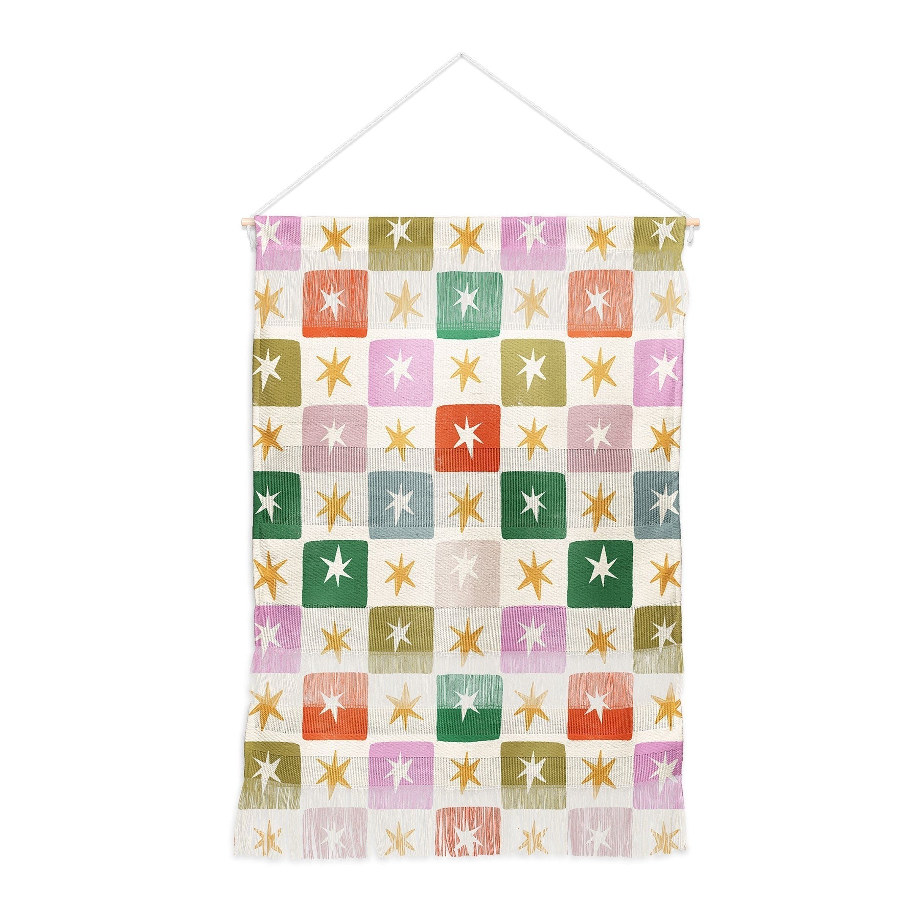 LouBruzzoni Retro Star Block Pattern Wall Hanging Portrait