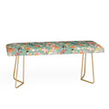 Ninola Design Botanic Retreat Floral Oleander Whimsical Teal Green Bench