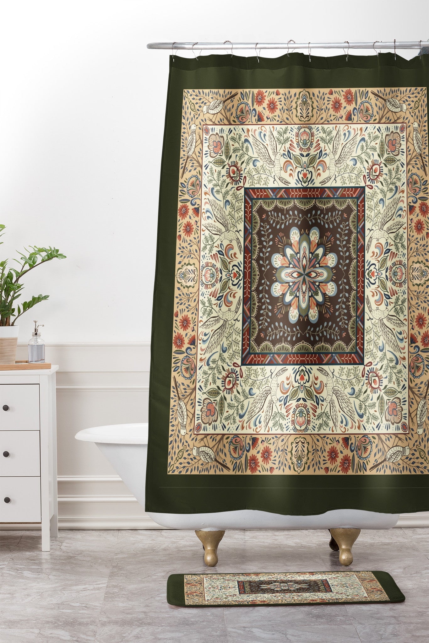 Pimlada Phuapradit botanical bird Shower Curtain And Mat