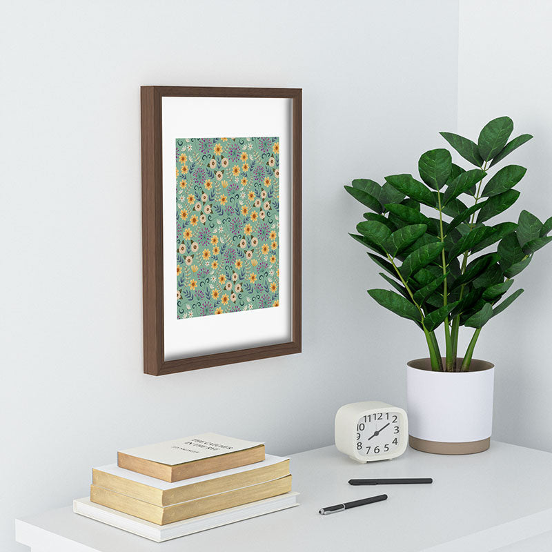Pimlada Phuapradit Ditsy Floral Blue Green Recessed Framing Rectangle