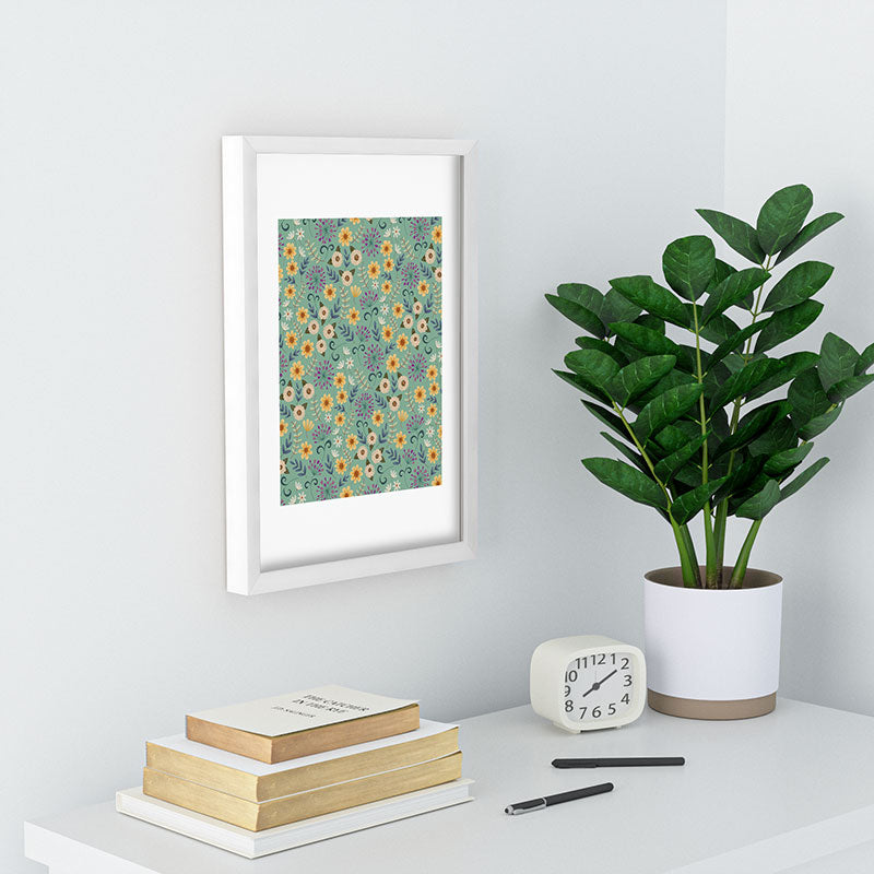 Pimlada Phuapradit Ditsy Floral Blue Green Recessed Framing Rectangle