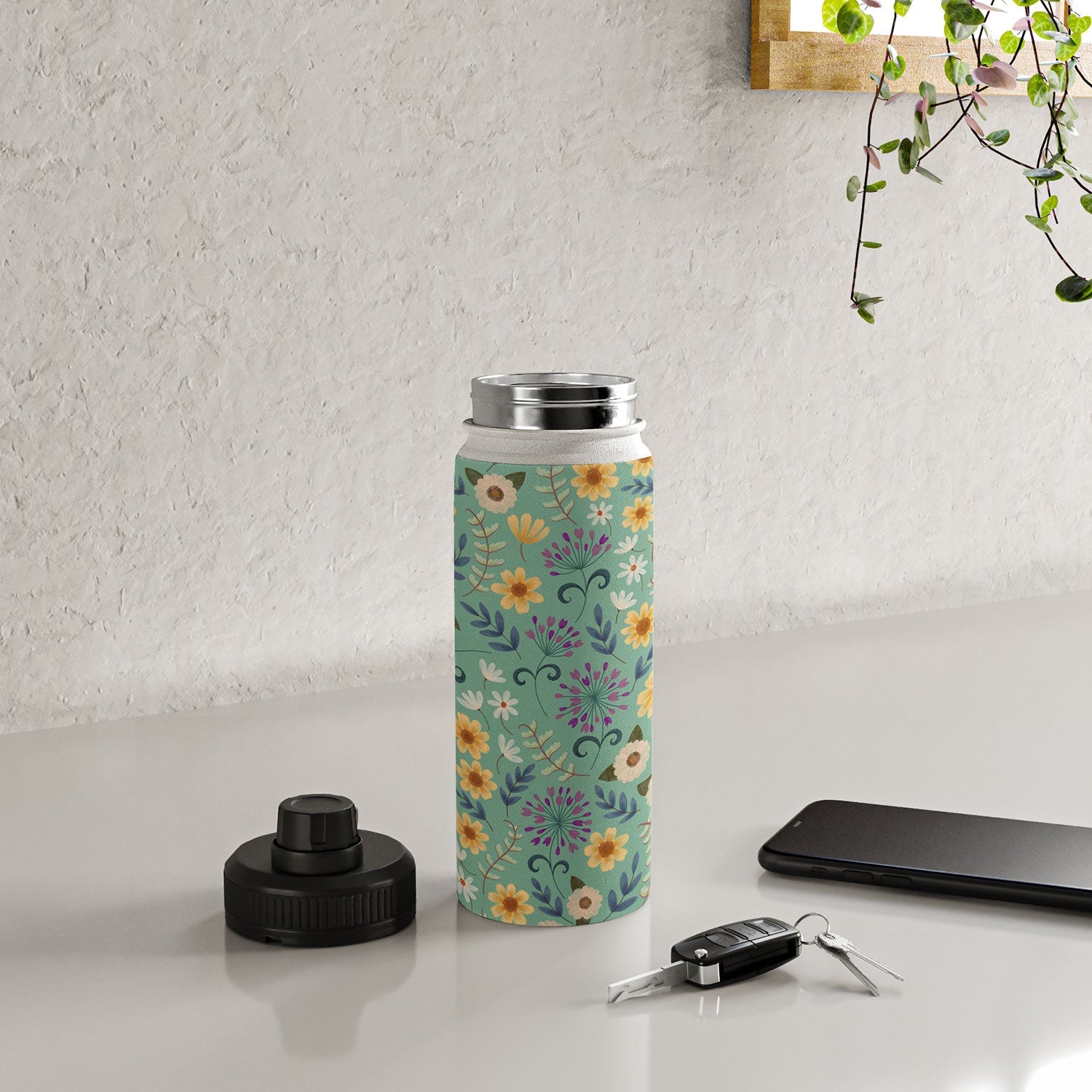 Pimlada Phuapradit Ditsy Floral Blue Green Water Bottle