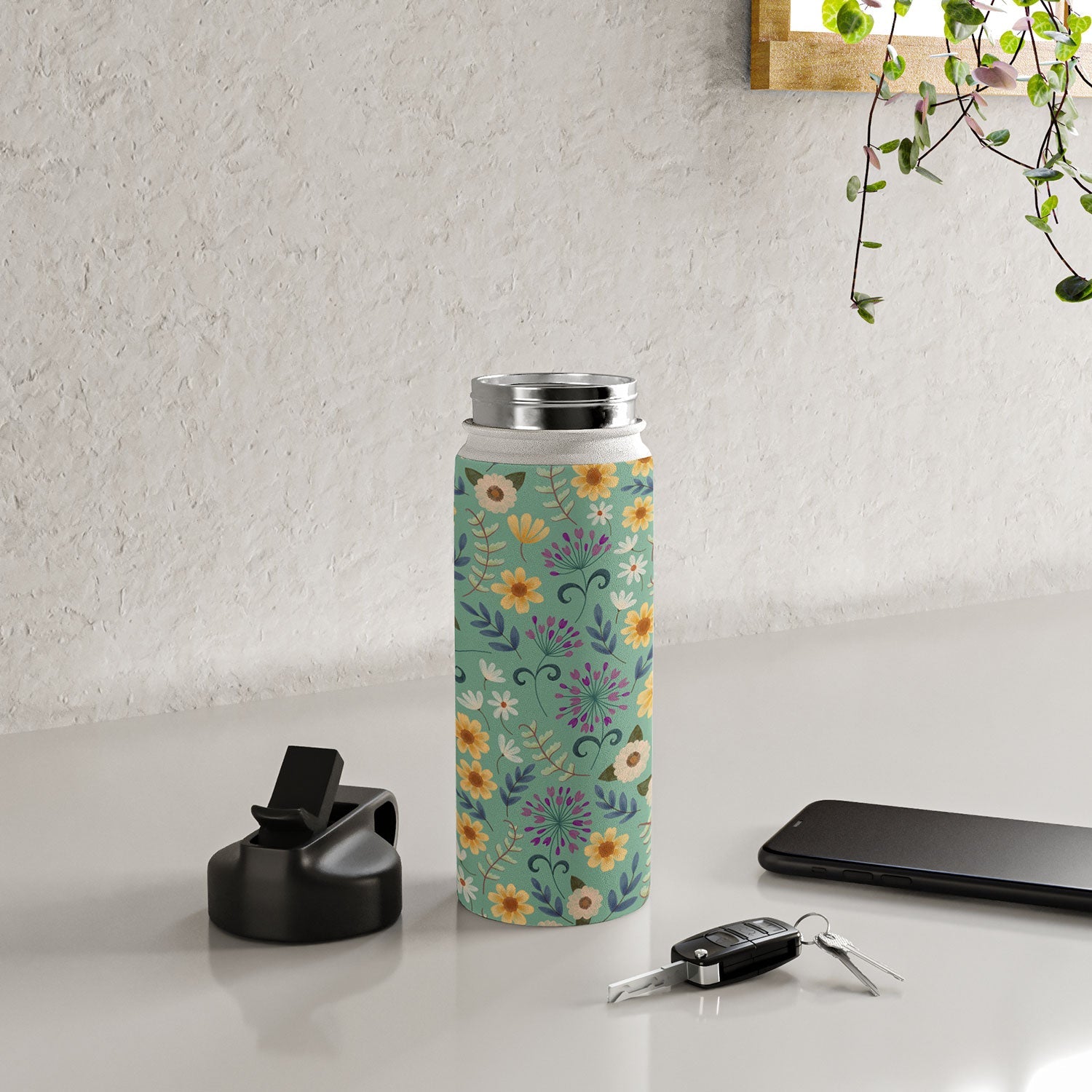 Pimlada Phuapradit Ditsy Floral Blue Green Water Bottle