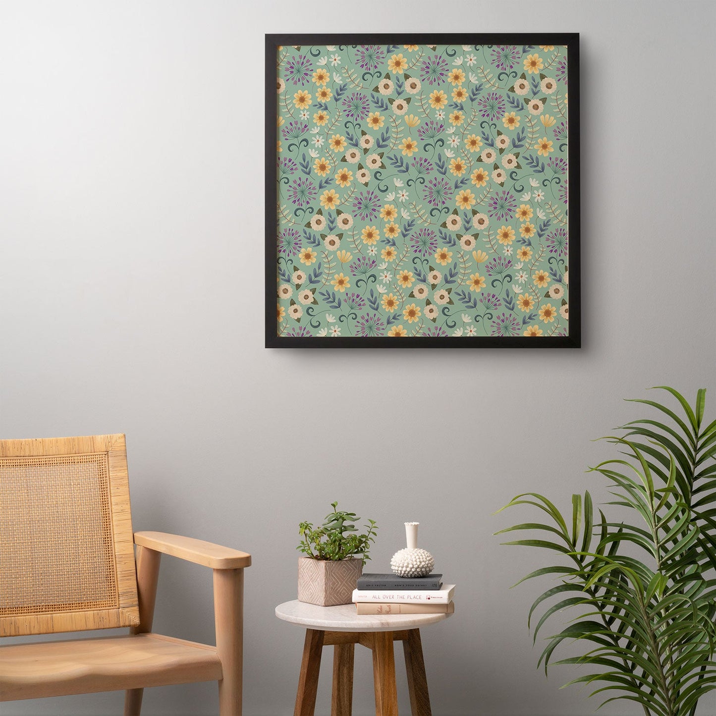 Pimlada Phuapradit Ditsy Floral Blue Green Framed Wall Art