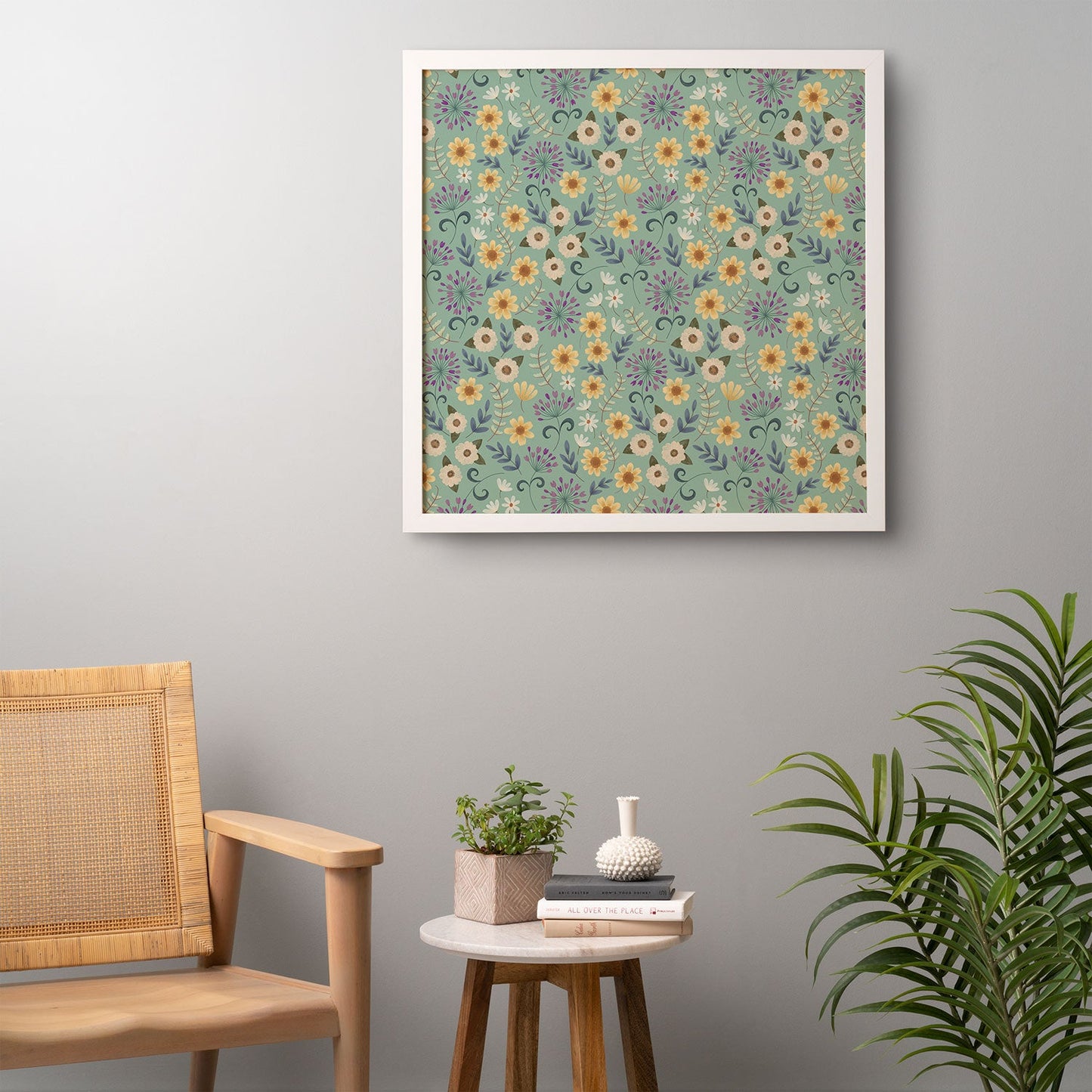Pimlada Phuapradit Ditsy Floral Blue Green Framed Wall Art