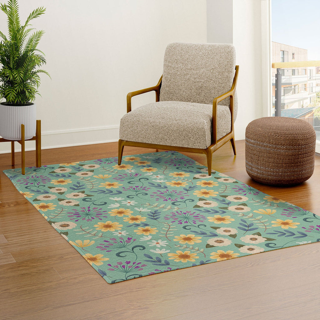 Pimlada Phuapradit Ditsy Floral Blue Green Area Rug