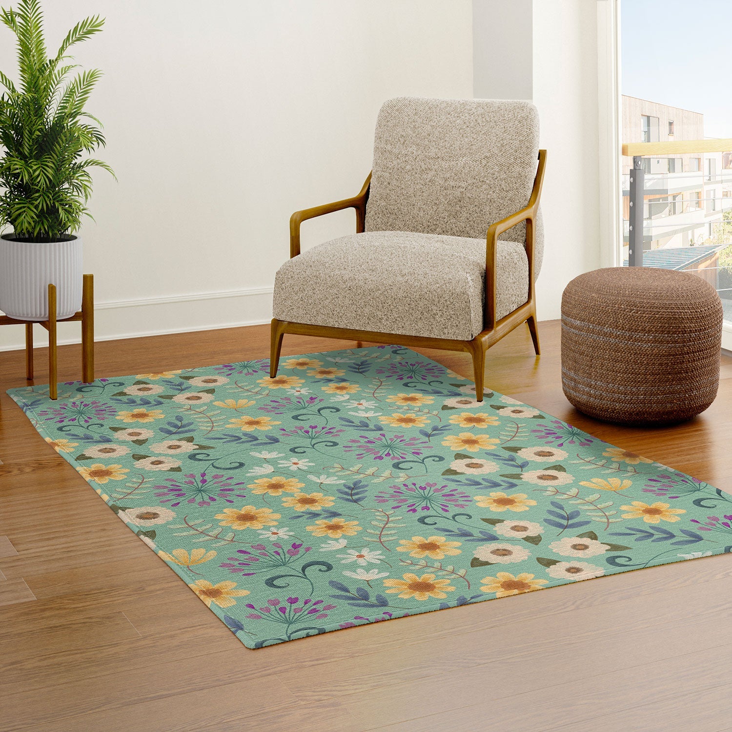 Pimlada Phuapradit Ditsy Floral Blue Green Area Rug