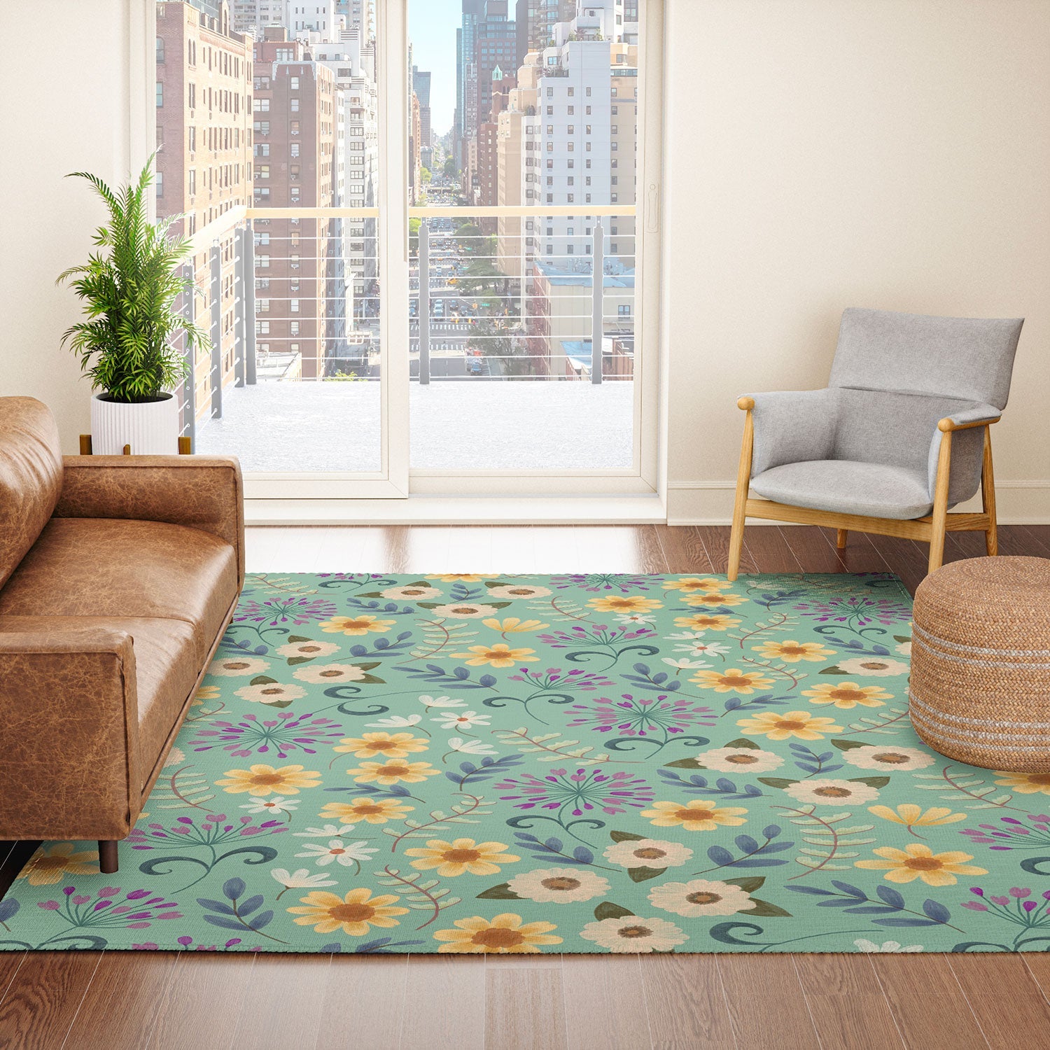 Pimlada Phuapradit Ditsy Floral Blue Green Area Rug