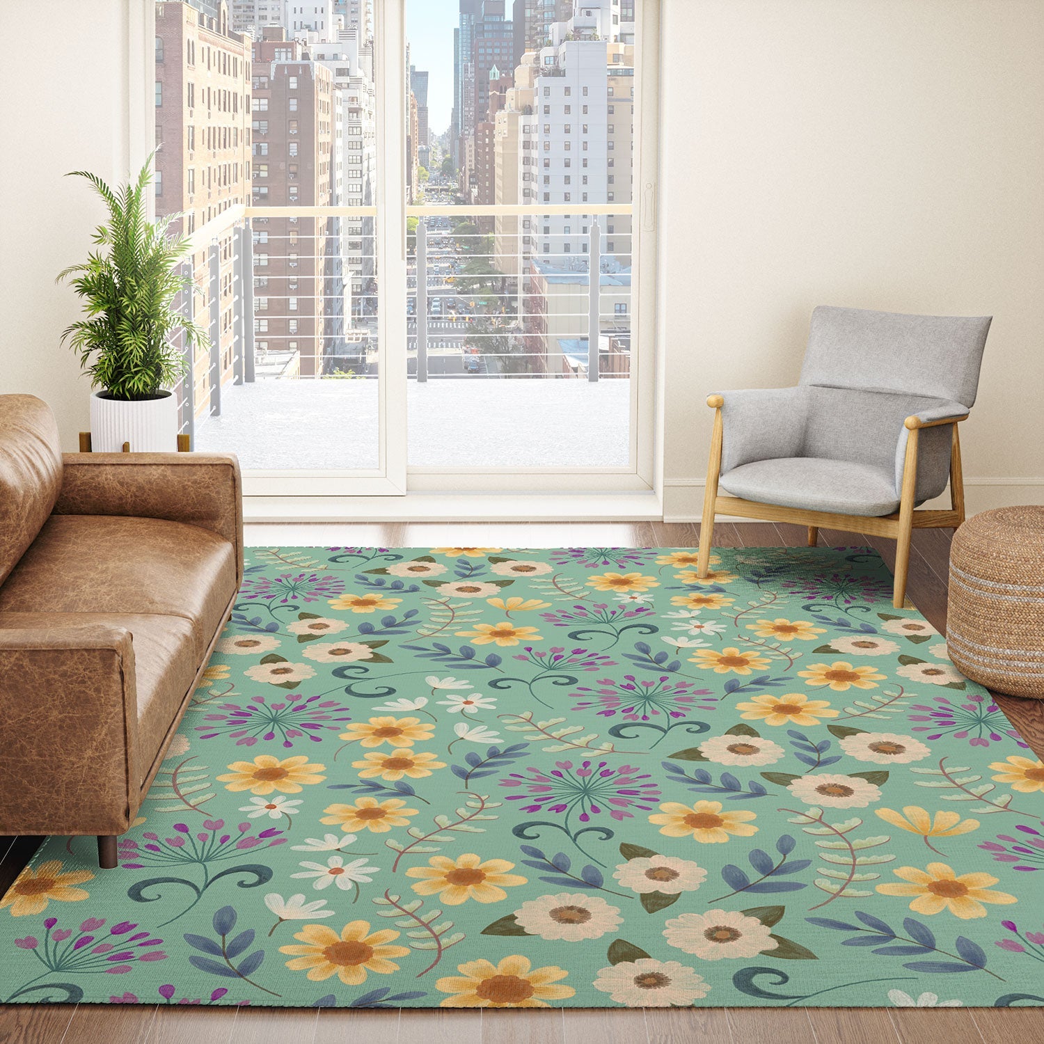 Pimlada Phuapradit Ditsy Floral Blue Green Area Rug