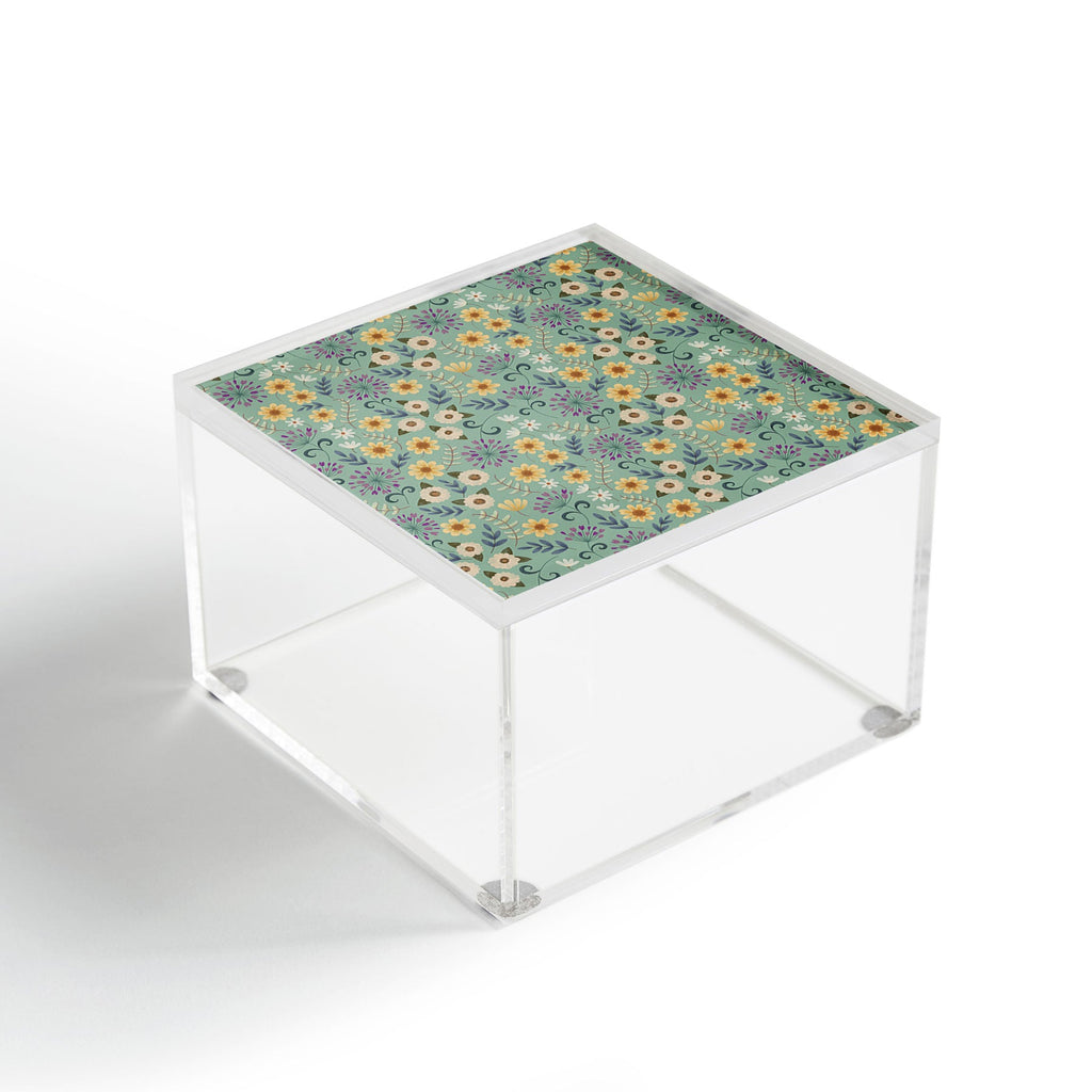 Pimlada Phuapradit Ditsy Floral Blue Green Acrylic Box