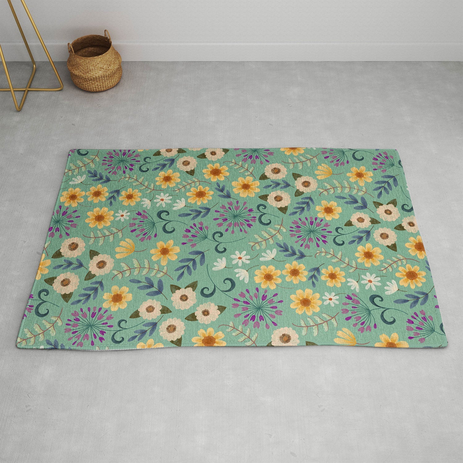 Pimlada Phuapradit Ditsy Floral Blue Green Area Rug