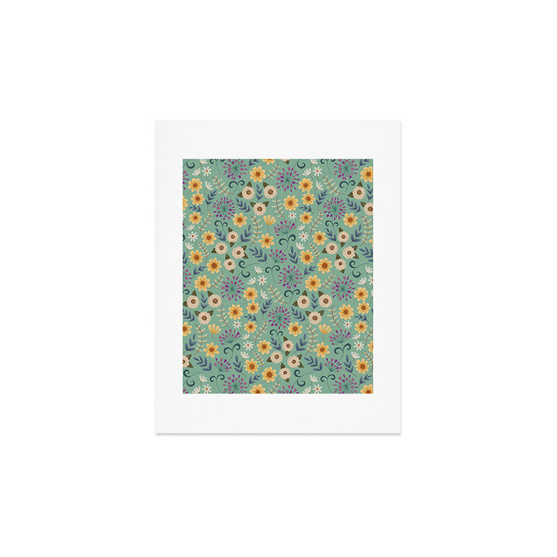 Pimlada Phuapradit Ditsy Floral Blue Green Art Print