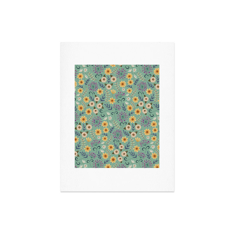 Pimlada Phuapradit Ditsy Floral Blue Green Art Print