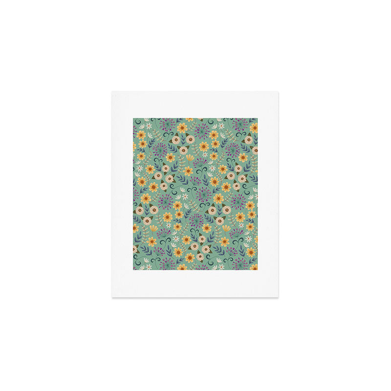 Pimlada Phuapradit Ditsy Floral Blue Green Art Print