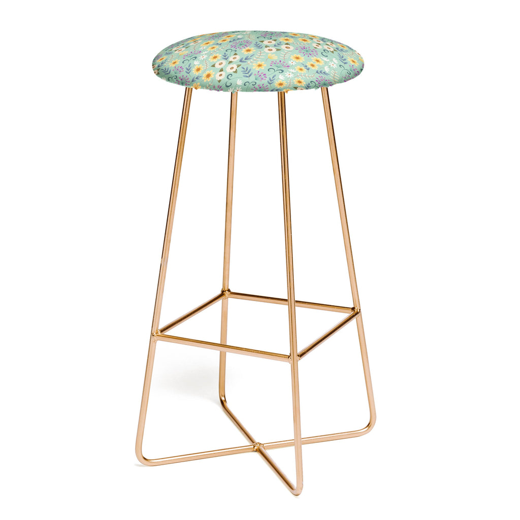 Pimlada Phuapradit Ditsy Floral Blue Green Bar Stool