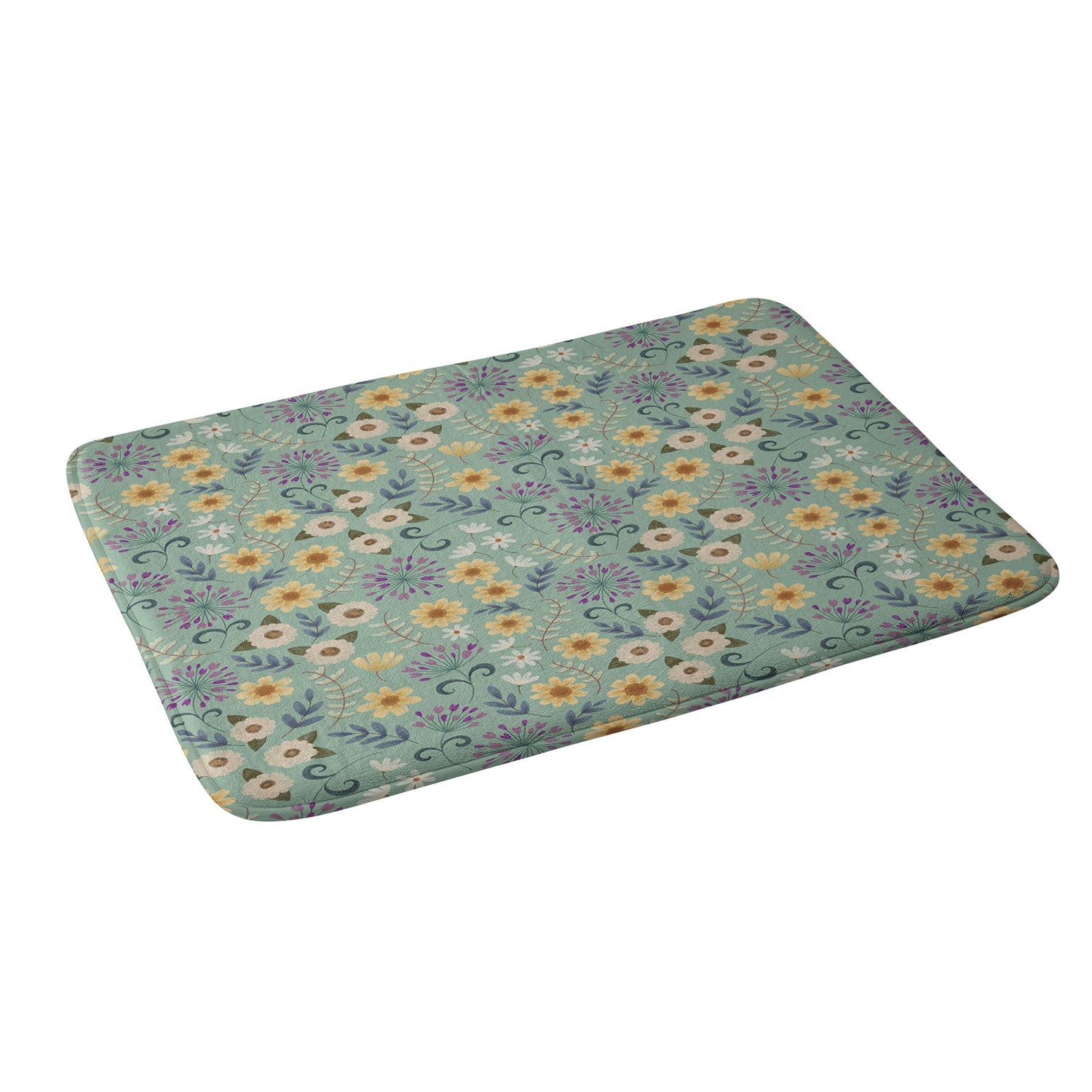 Pimlada Phuapradit Ditsy Floral Blue Green Memory Foam Bath Mat
