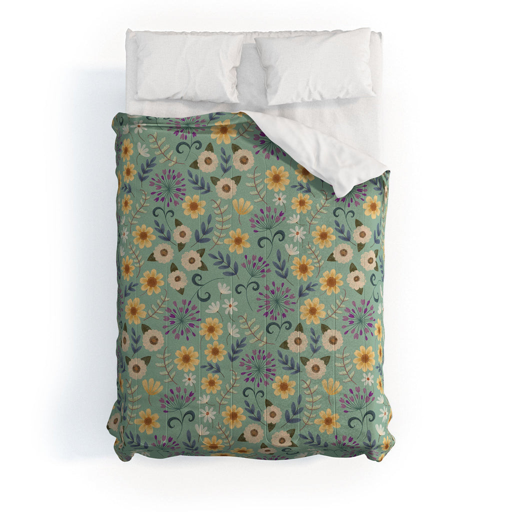 Pimlada Phuapradit Ditsy Floral Blue Green Comforter